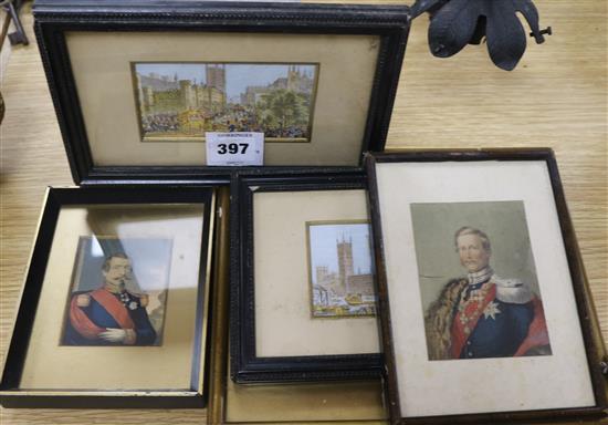 Five Baxter prints - views and portraits largest 13 x 17cm